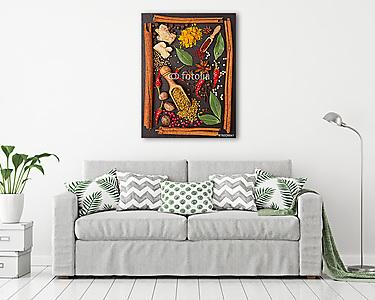 csendélet fűszerekkel és fűszernövényekkel a keretben (vászonkép) - vászonkép, falikép otthonra és irodába