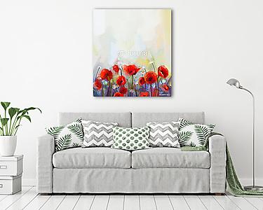 Az olajfestés vörös mákvirágok. (vászonkép) - vászonkép, falikép otthonra és irodába