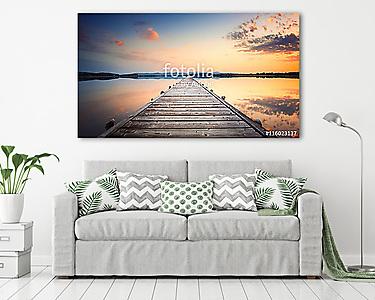 Pólusok a perspektívában a tóban, a naplementében tökéletes nyug (vászonkép) - vászonkép, falikép otthonra és irodába