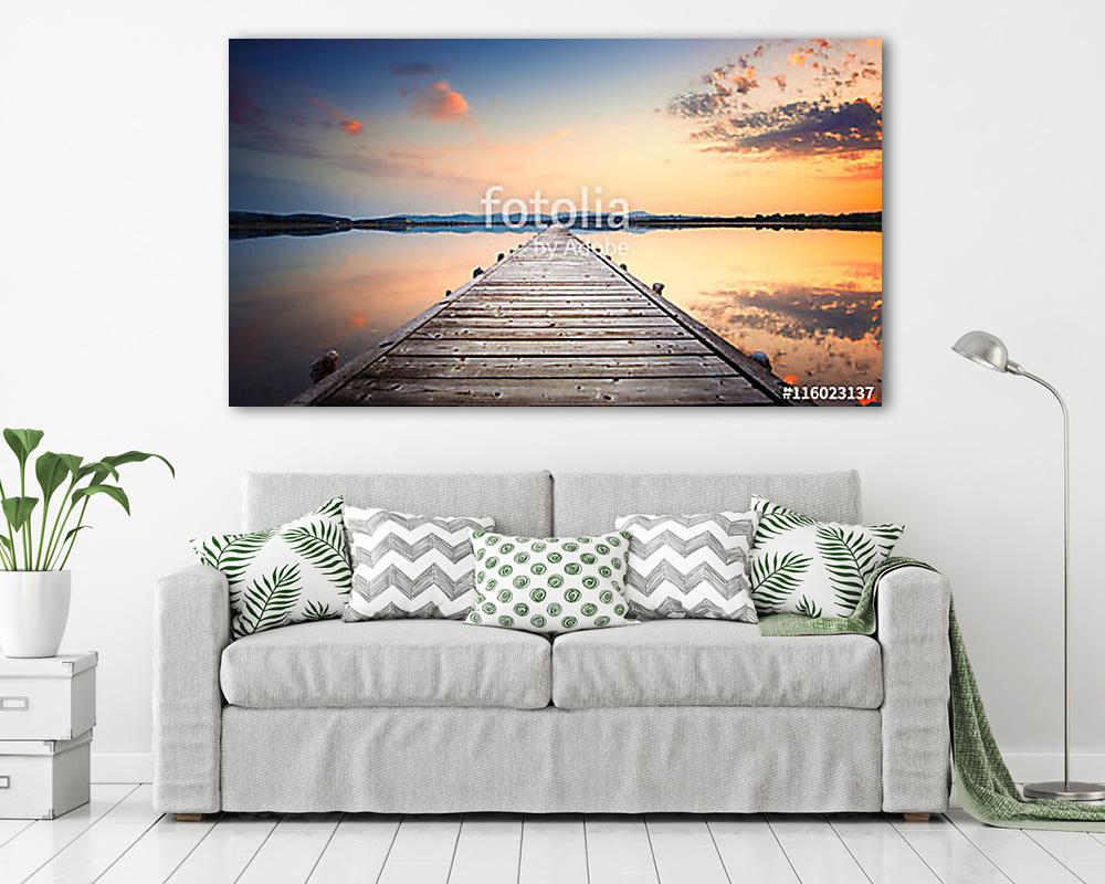 Pólusok a perspektívában a tóban, a naplementében tökéletes nyug (vászonkép) - vászonkép, falikép otthonra és irodába