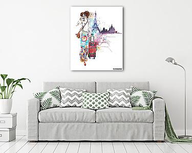 Lány nő fiatal hölgy fiatal nő nyaralni poggyász gerenda (vászonkép) - vászonkép, falikép otthonra és irodába