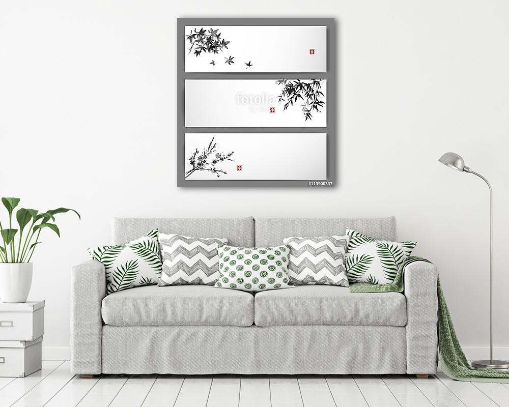 Három banner, juhar, bambusz és sakura. A hagyományos japánok (bögre) - vászonkép, falikép otthonra és irodába