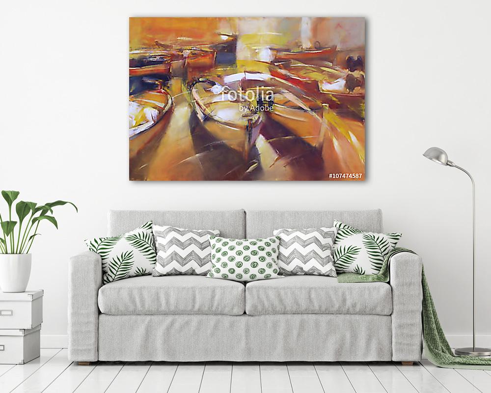 Csónakok, modern kézzel készített festmények - vászonkép, falikép vásárlás Csónakok, modern kézzel készített festmények (keretezett kép) - vászonkép, falikép otthonra és irodába