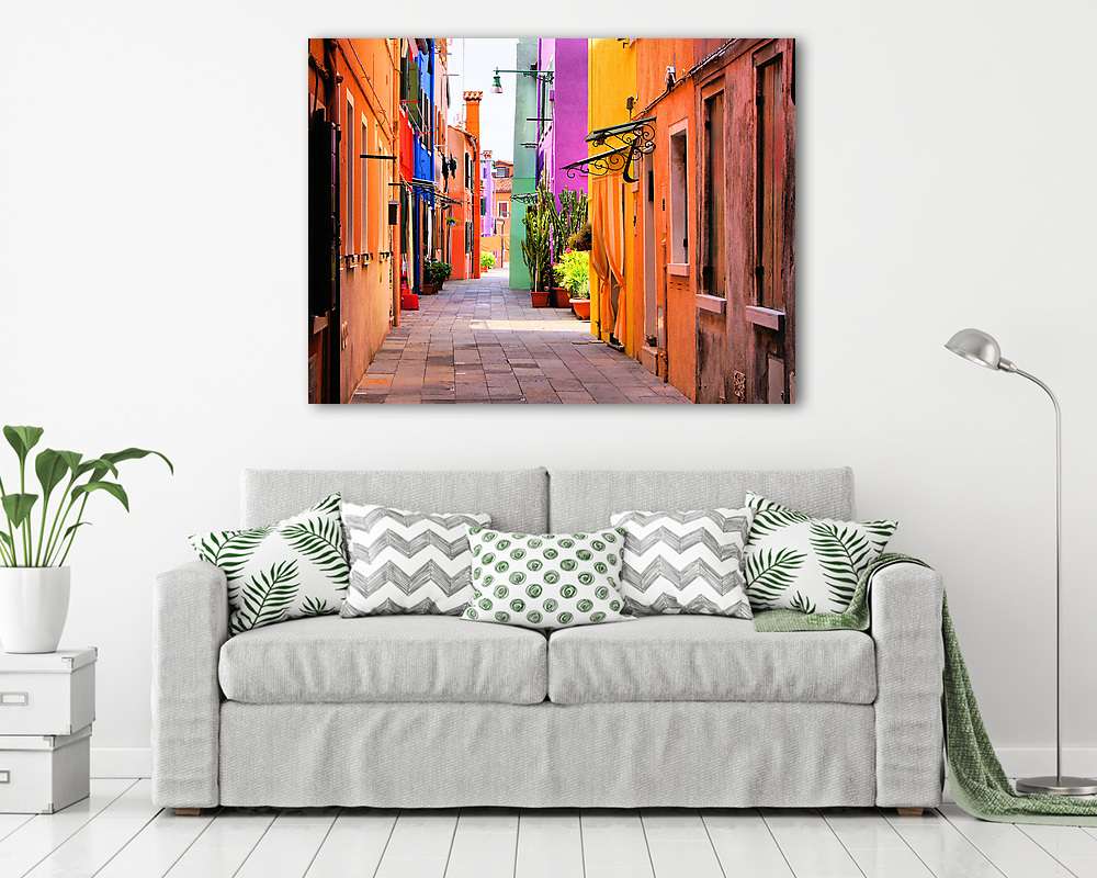 Színes utcában Burano közelében, Velencében, Olaszországban (fotótapéta) - vászonkép, falikép otthonra és irodába