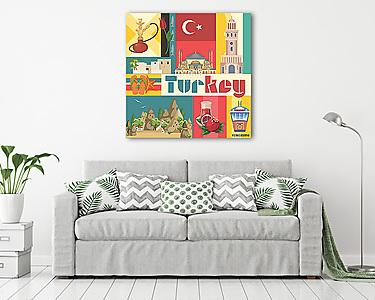 Törökország vektoros vakáció illusztráció turkiai tereptárgyakka (vászonkép) - vászonkép, falikép otthonra és irodába
