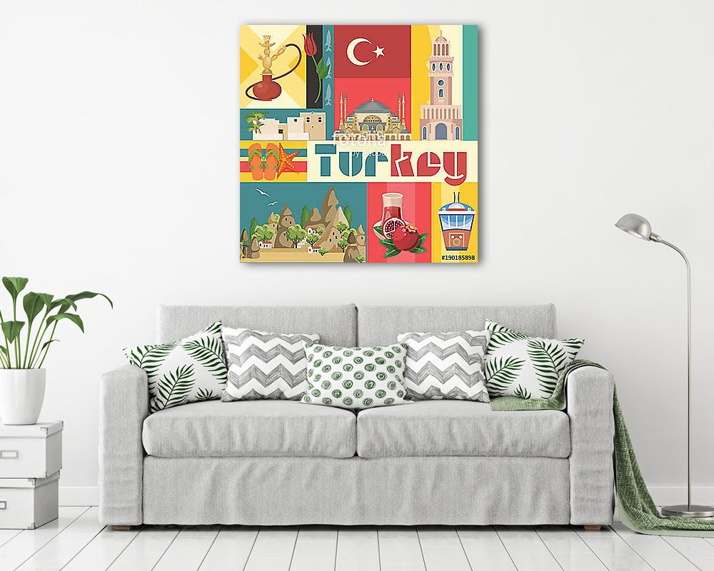 Törökország vektoros vakáció illusztráció turkiai tereptárgyakka (fotótapéta) - vászonkép, falikép otthonra és irodába