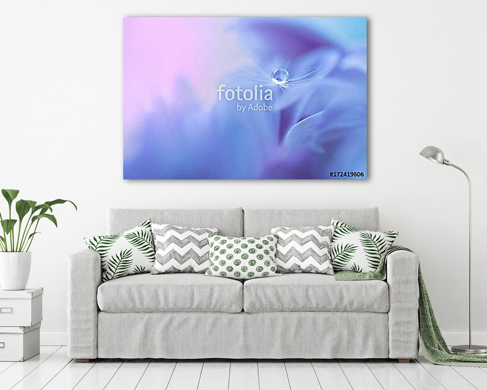 The seed of a dandelion with water drop on purple flower. Macro  - vászonkép, falikép vásárlás The seed of a dandelion with water drop on purple flower. Macro  (fotótapéta) - vászonkép, falikép otthonra és irodába