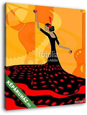 Absztrakt vörös-fekete nő és a flamenco - vászonkép 3D látványterv