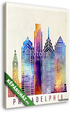 Philadelphia landmarks watercolor poster - vászonkép 3D látványterv