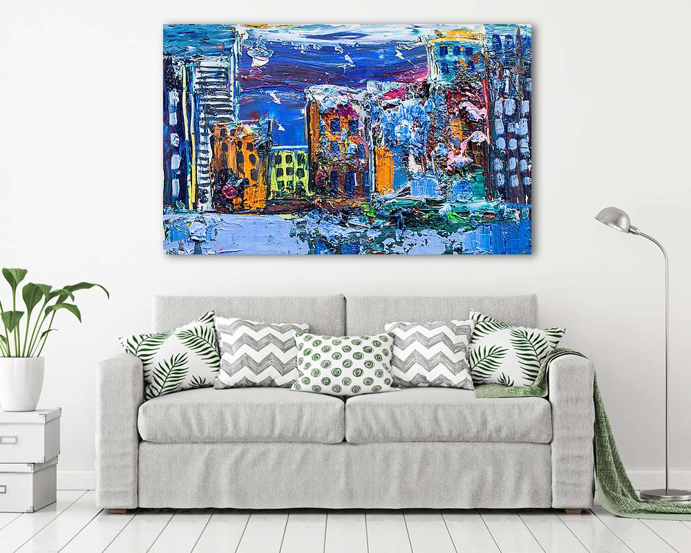 Absztrakt modern város épületek (olajfestmény reprodukció) - vászonkép, falikép vásárlás Absztrakt modern város épületek (olajfestmény reprodukció) (többrészes kép) - vászonkép, falikép otthonra és irodába