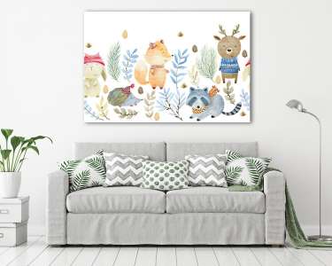 Erdei állatok ősszel tapétaminta (vászonkép) - vászonkép, falikép otthonra és irodába