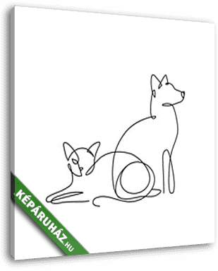 Kutya és macska együtt (vonalrajz, line art) - vászonkép 3D látványterv