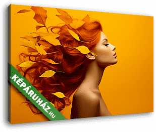 Gyönyörű női portré őszi levelekkel 3. - vászonkép 3D látványterv