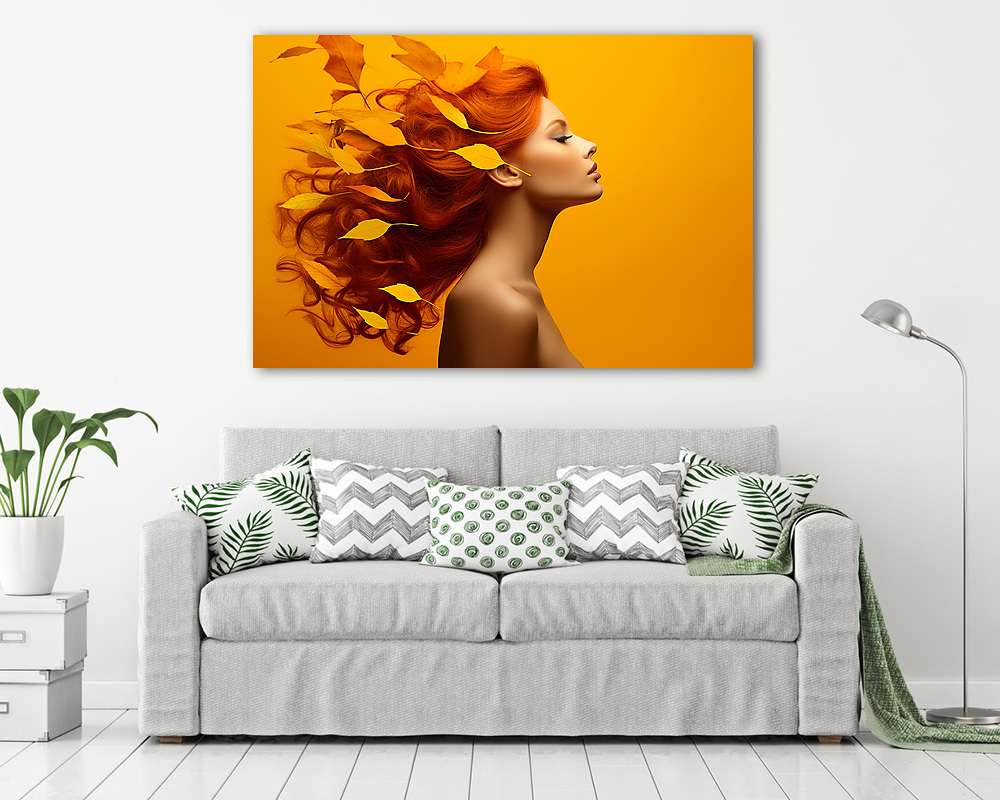 Gyönyörű női portré őszi levelekkel 3. - vászonkép, falikép vásárlás Gyönyörű női portré őszi levelekkel 3. (vászonkép) - vászonkép, falikép otthonra és irodába