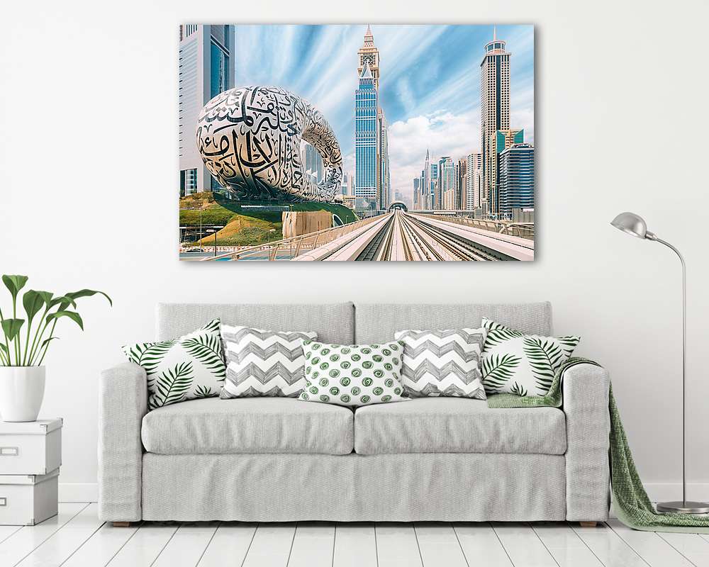Jövő múzeuma, Dubai metróvonal - vászonkép, falikép vásárlás Jövő múzeuma, Dubai metróvonal (fotótapéta) - vászonkép, falikép otthonra és irodába