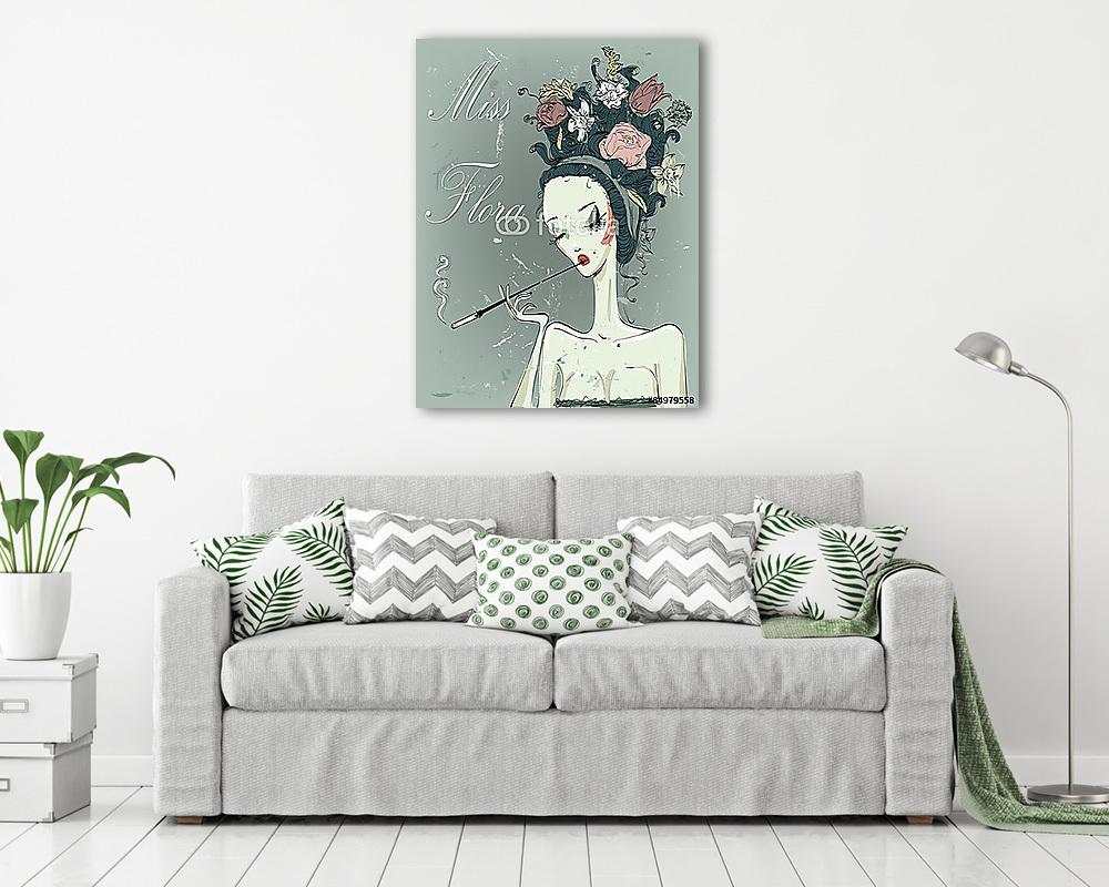 aranyos nő, szép virágokkal a hajában (vászonkép) - vászonkép, falikép otthonra és irodába