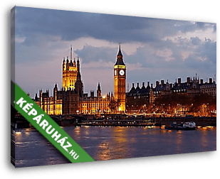 A londoni Parlament és a Big Ben esti diszkivilágításban - vászonkép 3D látványterv