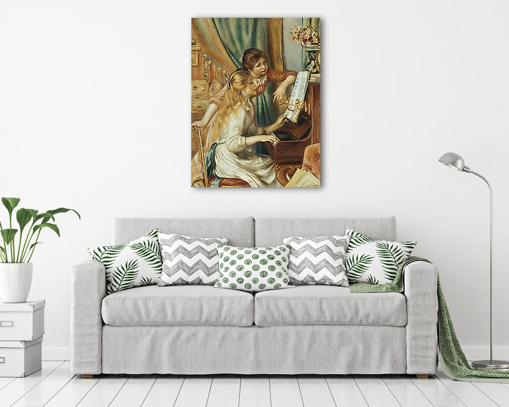 Fiatal lányok a zongoránál //szín verzió halfblue/ (többrészes kép) - vászonkép, falikép otthonra és irodába