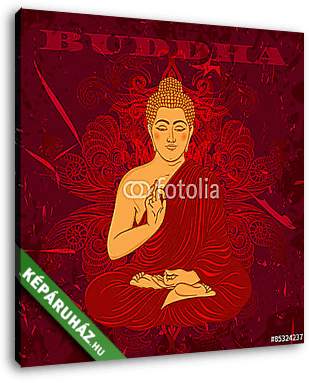 Vintage poszter ülő Buddha a grunge háttér fölött - vászonkép 3D látványterv