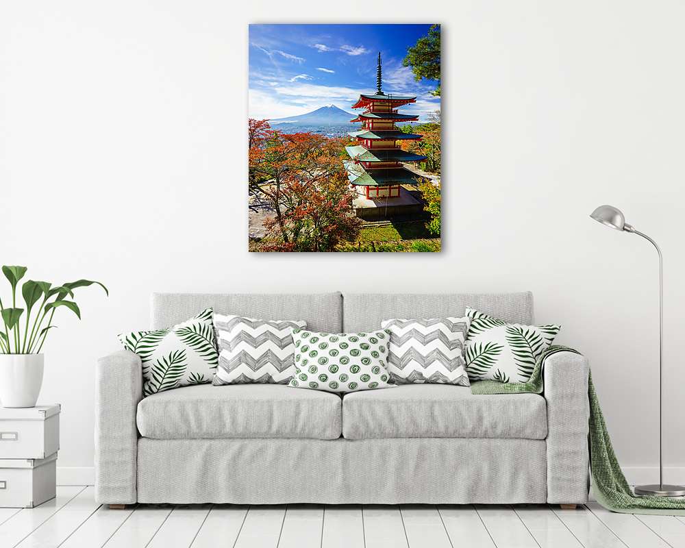 Mt. Fuji a Chureito Pagoda, Fujiyoshida, Japán (bögre) - vászonkép, falikép otthonra és irodába