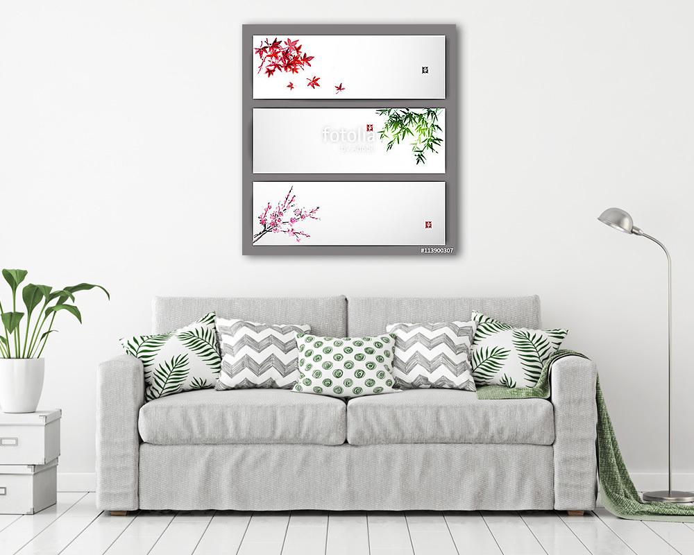 Három banner, juhar, bambusz és keleti cseresznye sakura b - vászonkép, falikép vásárlás Három banner, juhar, bambusz és keleti cseresznye sakura b (vászonkép) - vászonkép, falikép otthonra és irodába