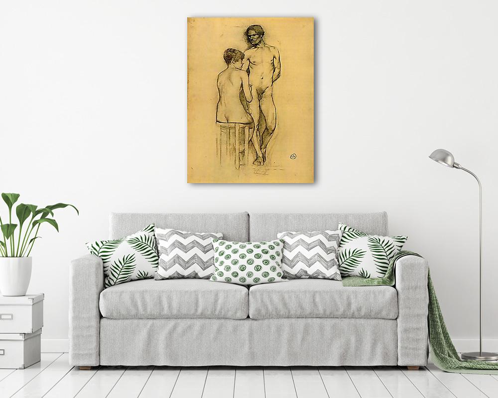 Meztelen pár ülő nővel (keretezett kép) - vászonkép, falikép otthonra és irodába