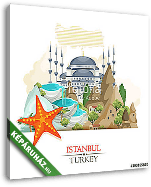 Törökország vektoros vakáció illusztráció turkiai tereptárgyakka - vászonkép 3D látványterv