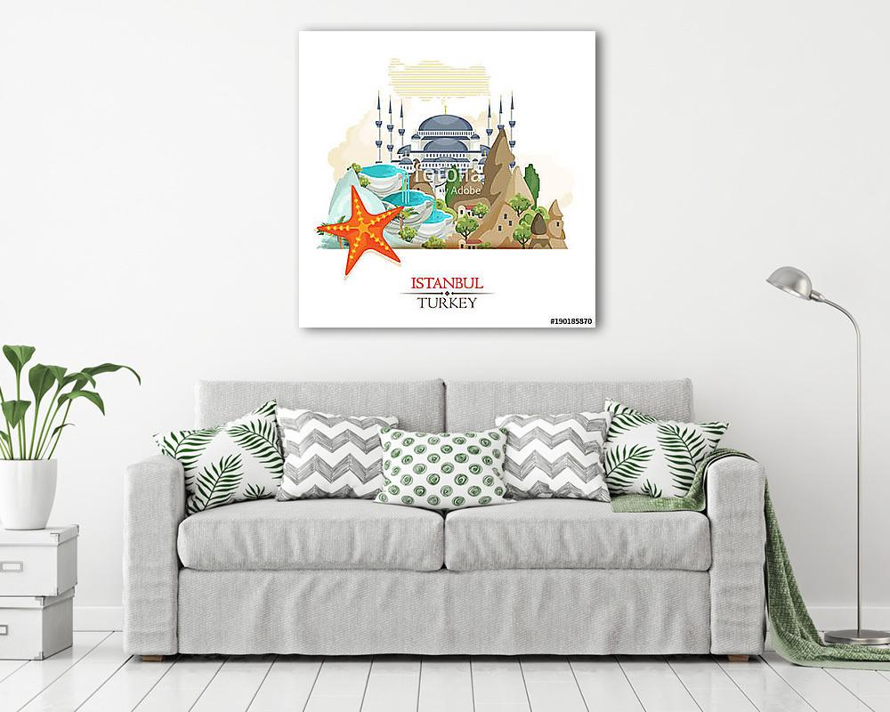 Törökország vektoros vakáció illusztráció turkiai tereptárgyakka (bögre) - vászonkép, falikép otthonra és irodába