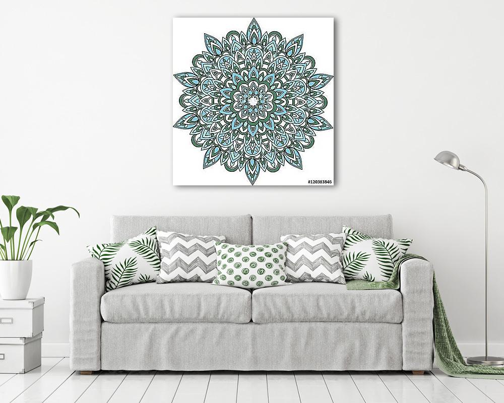 Vector blue and green mandala illustration. (keretezett kép) - vászonkép, falikép otthonra és irodába