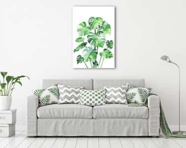 Monstera leaves set. Beautiful watercolor painting of a tropical (vászonkép) - vászonkép, falikép otthonra és irodába