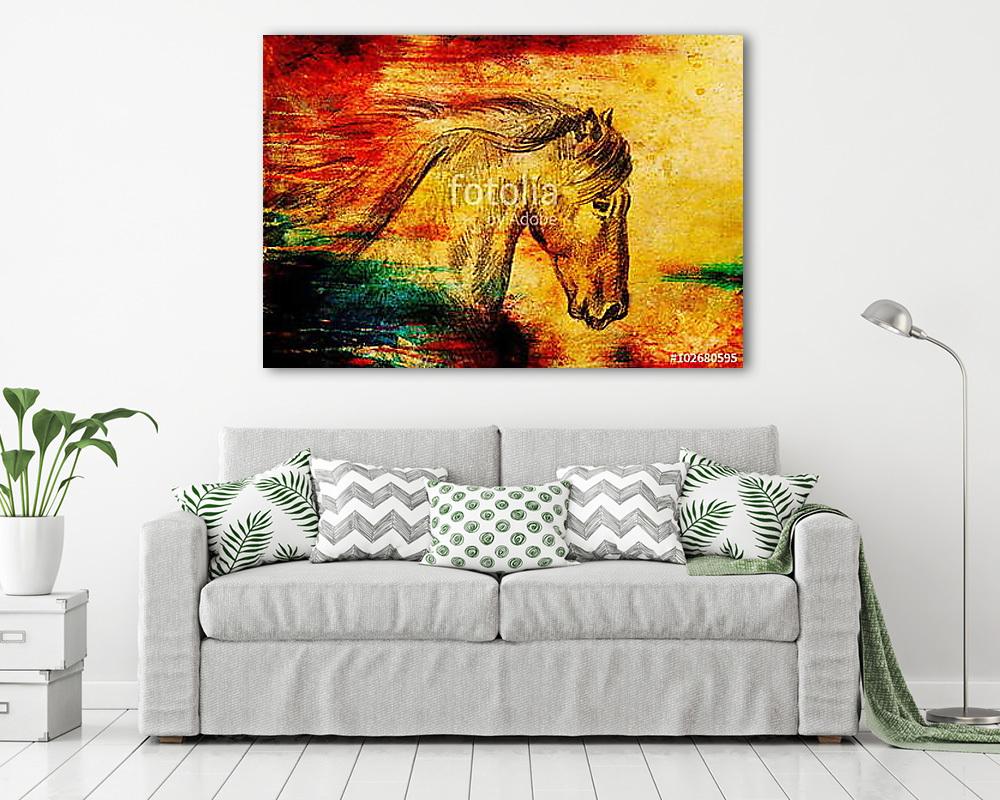 Draw pencil horse on old paper, original hand draw. (többrészes kép) - vászonkép, falikép otthonra és irodába