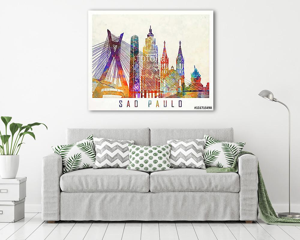 Sao Paulo landmarks watercolor poster - vászonkép, falikép vásárlás Sao Paulo landmarks watercolor poster (bögre) - vászonkép, falikép otthonra és irodába