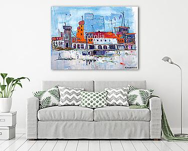 Absztrakt kikötő város épületek (olajfestmény reprodukció) (vászonkép) - vászonkép, falikép otthonra és irodába