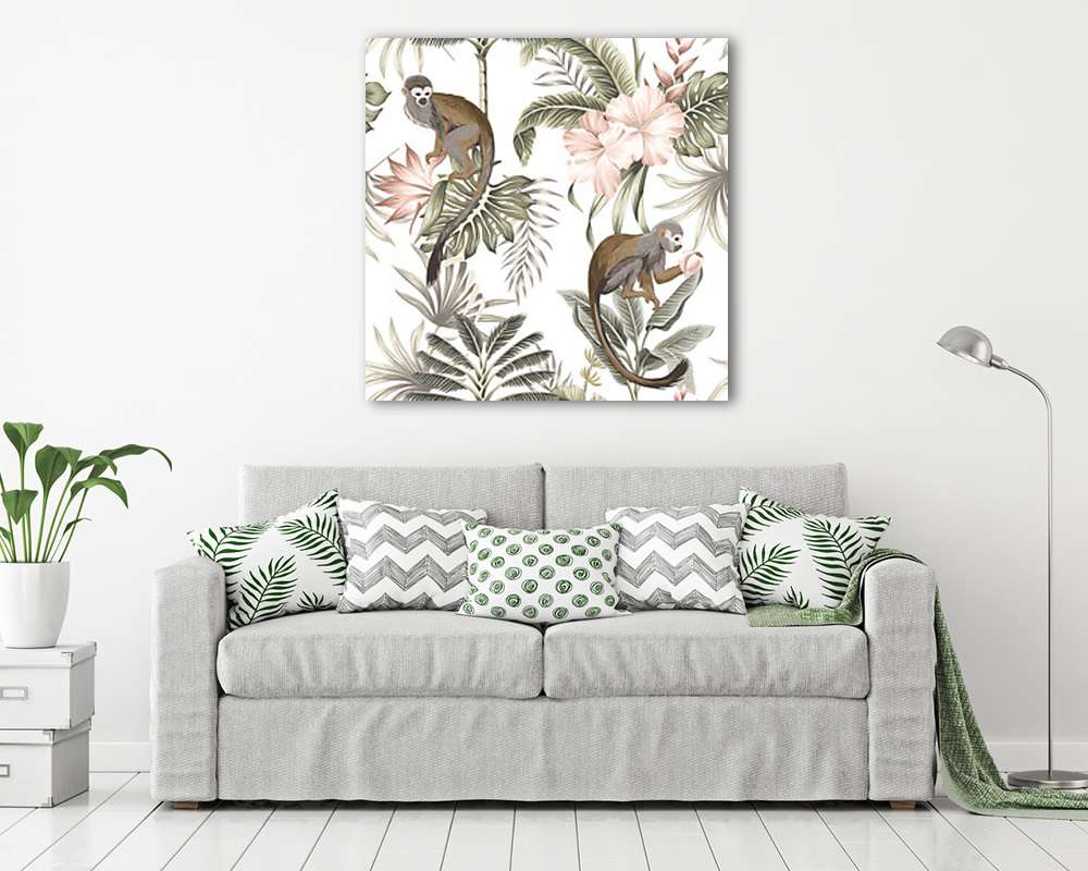 Levelek és majmok pattern - vászonkép, falikép vásárlás Levelek és majmok pattern (vászonkép) - vászonkép, falikép otthonra és irodába