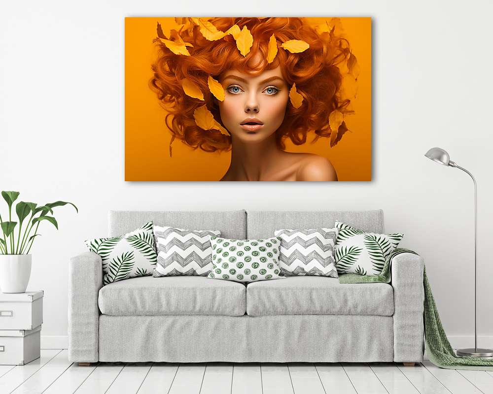 Gyönyörű női portré őszi levelekkel 4. (fotótapéta) - vászonkép, falikép otthonra és irodába