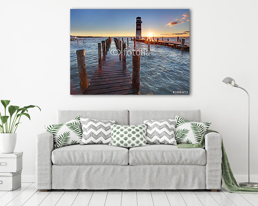 Világítótorony a Neusiedl-tónál naplementekor - vászonkép, falikép vásárlás Világítótorony a Neusiedl-tónál naplementekor (fotótapéta) - vászonkép, falikép otthonra és irodába