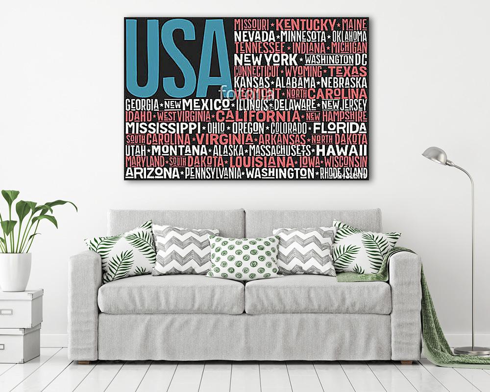 Amerikai Egyesült Államok lobogója államokkal és tőkével  (vászonkép) - vászonkép, falikép otthonra és irodába