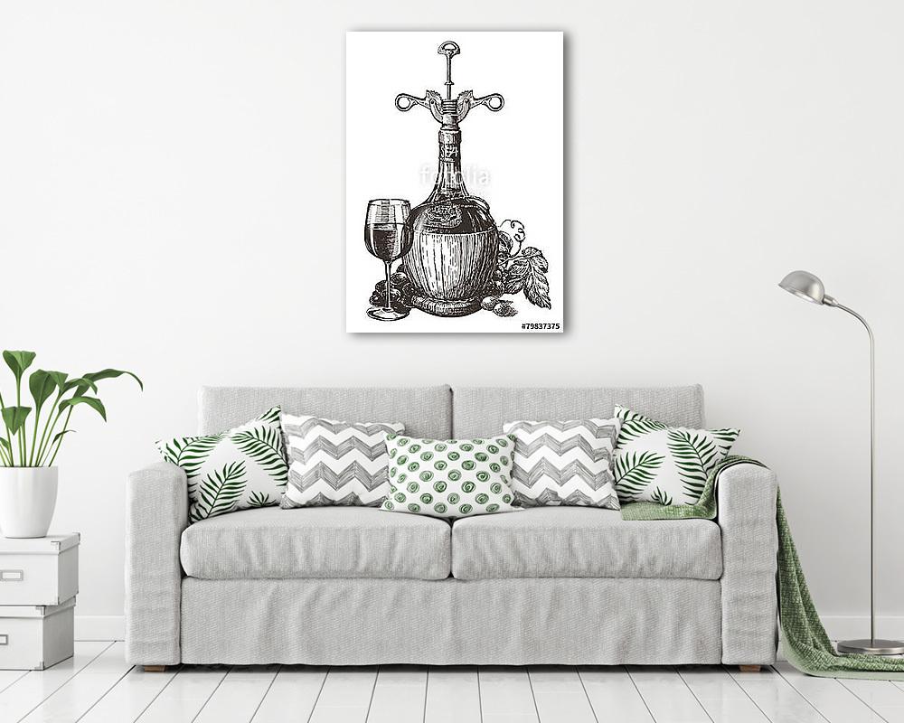 Régi borosüveg dugóhúzóval, pohárral - vászonkép, falikép vásárlás Régi borosüveg dugóhúzóval, pohárral (vászonkép) - vászonkép, falikép otthonra és irodába