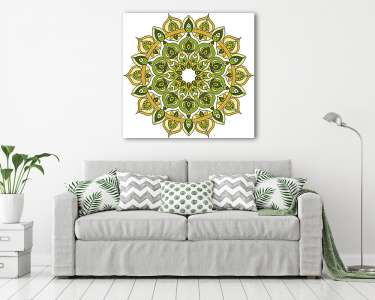 Vector ornate green and yellow mandala illustration (vászonkép) - vászonkép, falikép otthonra és irodába