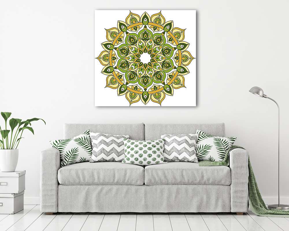 Vector ornate green and yellow mandala illustration - vászonkép, falikép vásárlás Vector ornate green and yellow mandala illustration (vászonkép) - vászonkép, falikép otthonra és irodába