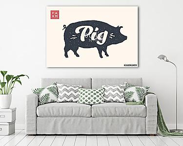 Farm animals set. Isolated pig silhouette and words Pig, Farm. C (vászonkép) - vászonkép, falikép otthonra és irodába