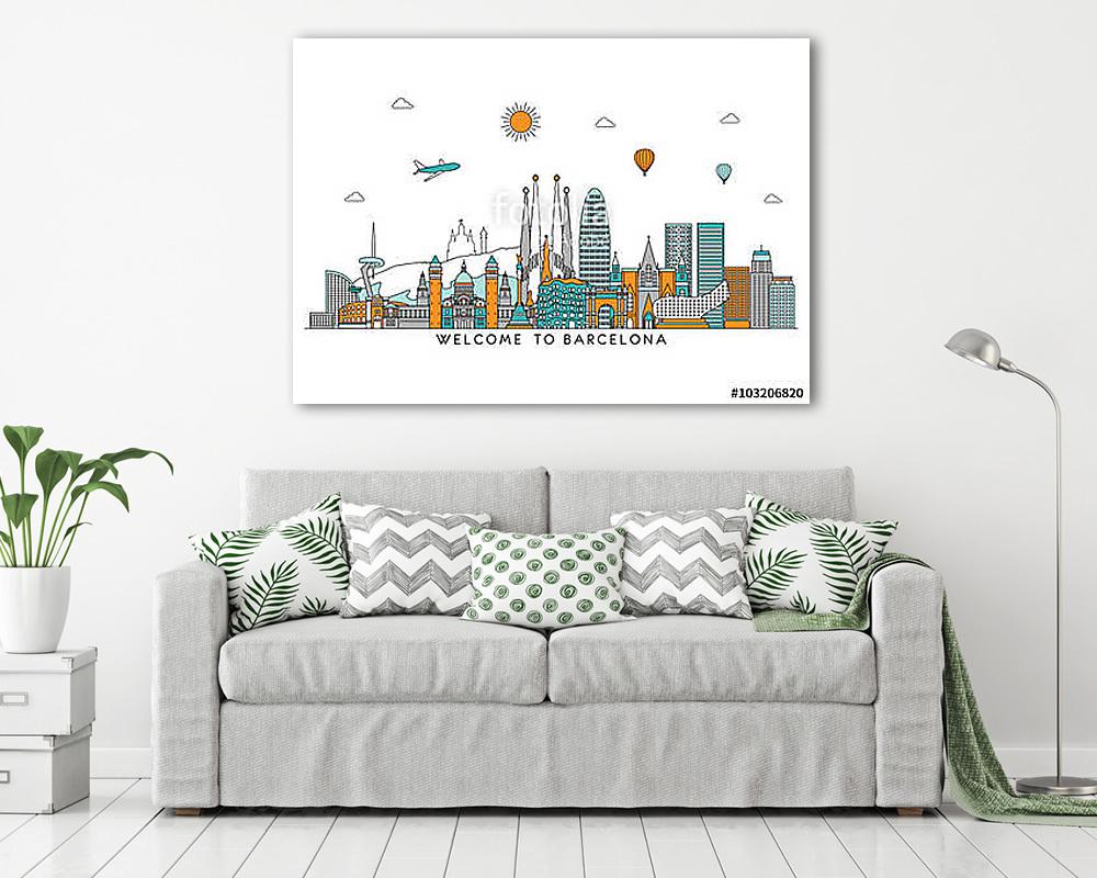Barcelona detailed Skyline. Travel and tourism background. Vecto (vászonkép) - vászonkép, falikép otthonra és irodába