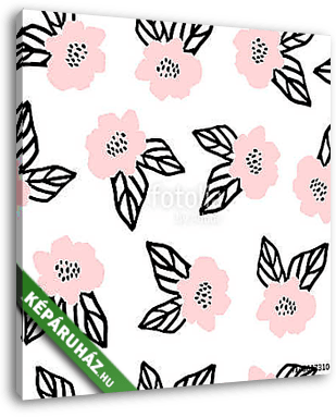 Hand Drawn Flowers Seamless Pattern - vászonkép 3D látványterv