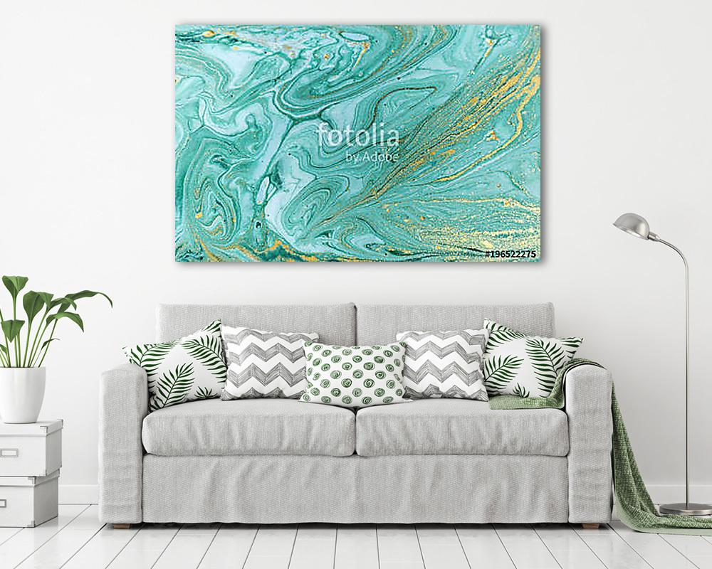 Marble abstract acrylic background. Nature green marbling artwork texture. Golden glitter. (fotótapéta) - vászonkép, falikép otthonra és irodába