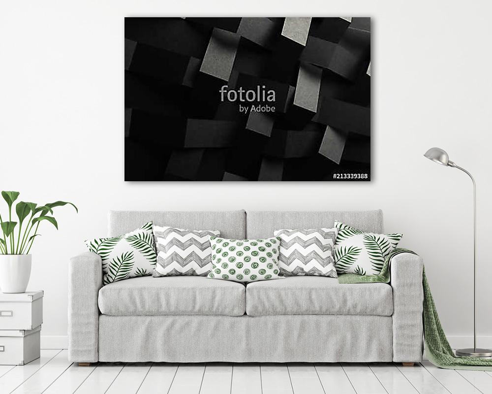 Macro image of black braided stripes in geometric composition, 3D illustration, abstract background (keretezett kép) - vászonkép, falikép otthonra és irodába