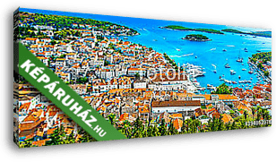 Hvar island panorama landscape. / Panorama of amazing coastal town Hvar in Croatia, popular mediterranean tourist resort in summ - vászonkép 3D látványterv