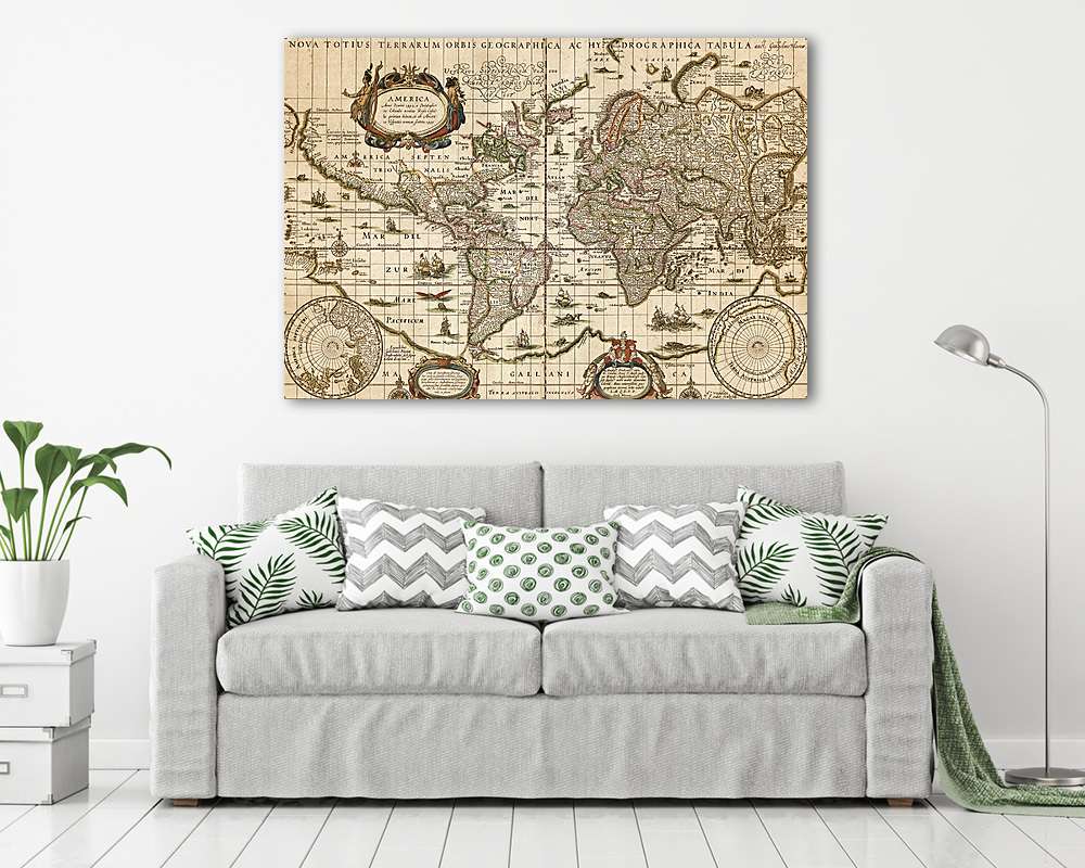 Világtérkép 1635 (vágott, szín 4) (vászonkép) - vászonkép, falikép otthonra és irodába