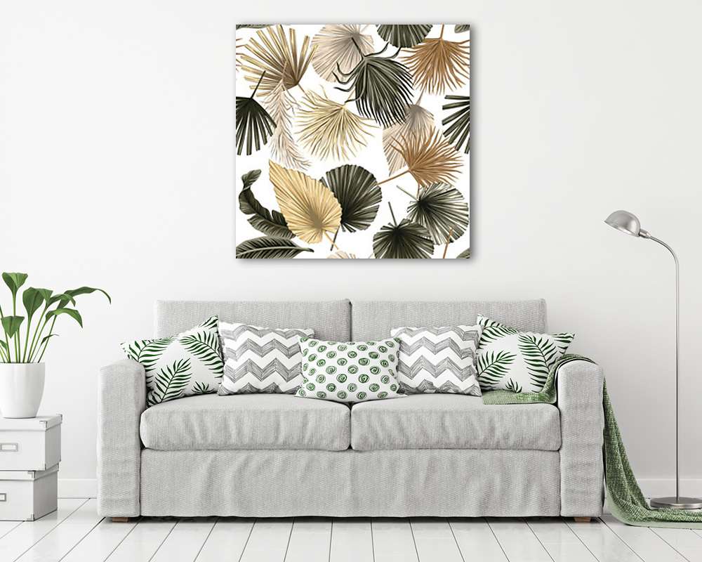 Pálma levelek pattern világos háttéren (többrészes kép) - vászonkép, falikép otthonra és irodába
