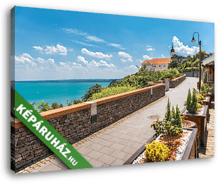 A Tihanyi-félsziget és a Bencés Apátság a Balaton látképével - vászonkép 3D látványterv