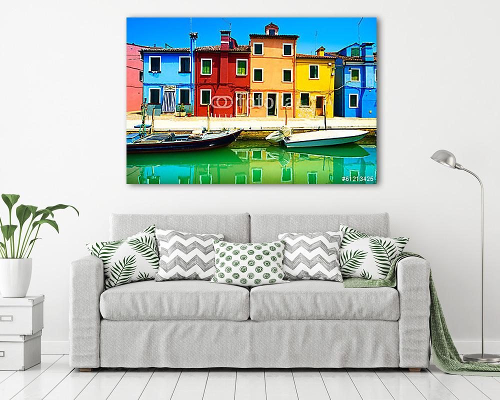Velence,Burano sziget-csatorna, színes kikötő házai (fotótapéta) - vászonkép, falikép otthonra és irodába